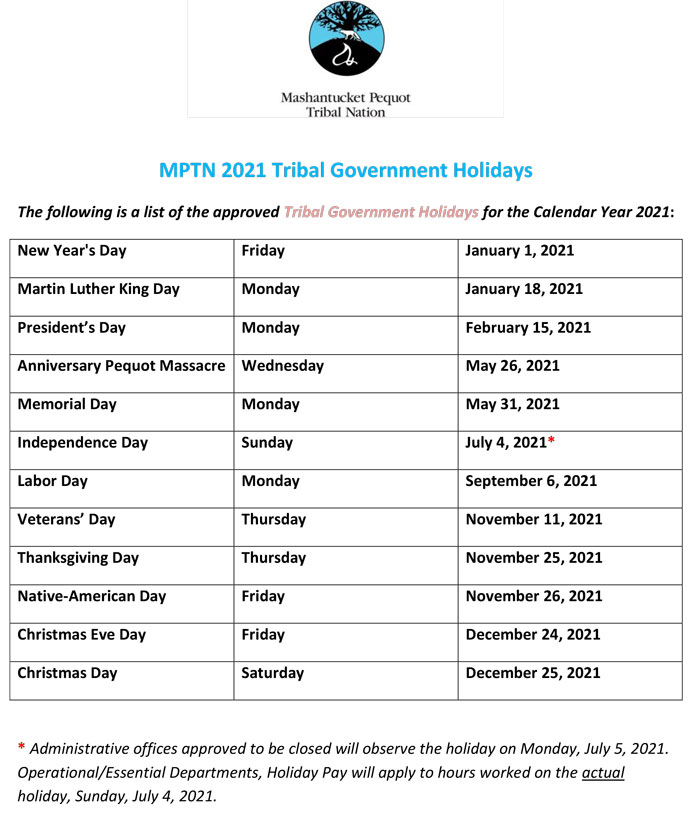 2021 Holiday Schedule